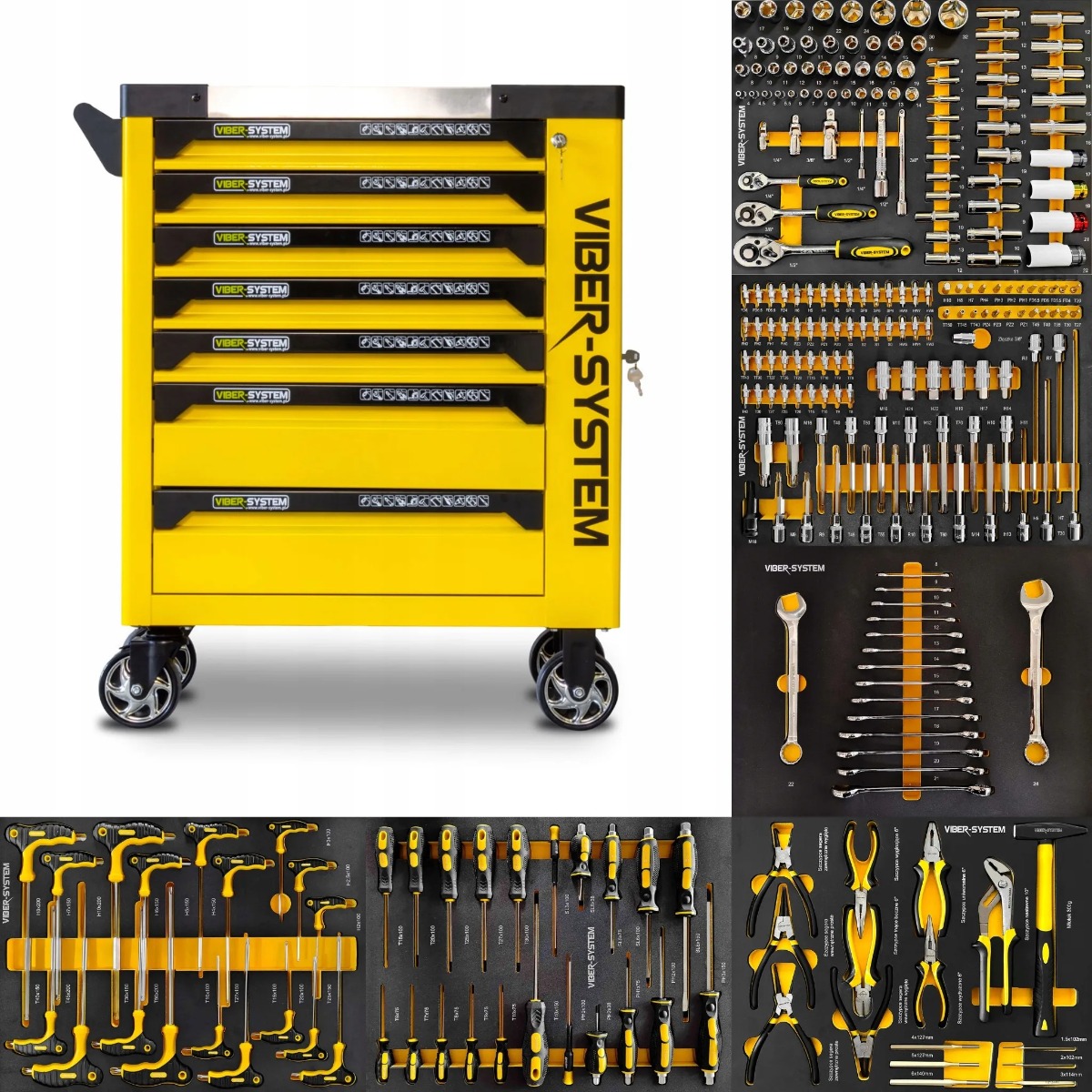 Szafka warsztatowa z wyposażeniem Viber-System SZN254, profesjonalny wózek narzędziowy z zestawem 253 elementów