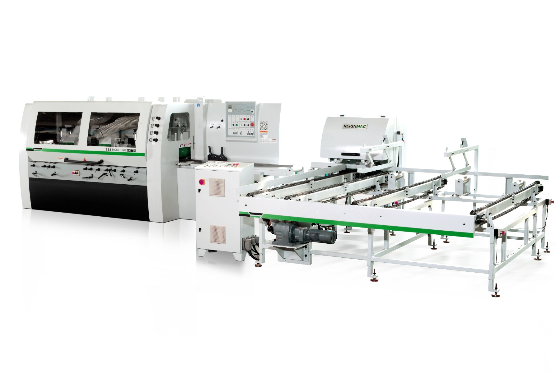 Linia produkcyjna REIGNMAC - Strugaraka czterostronna RMM 623 z 6-metrowym, automatycznym stołem podawczym M 705