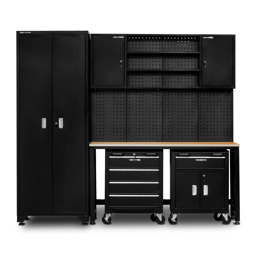 Zestaw modułowych mebli warsztatowych z szafkami jezdnymi, narzędziowych Viber-System SZ102