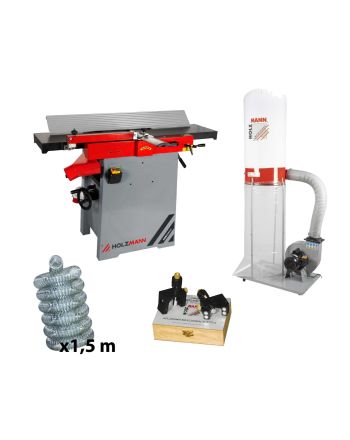 Strugarko-grubościówka Holzmann HOB310ECO z odciągiem Holzmann ABS2480, przyrząd do ustawiania noży HolzmannMEL2, wąż antystatyczny (1,5 m)