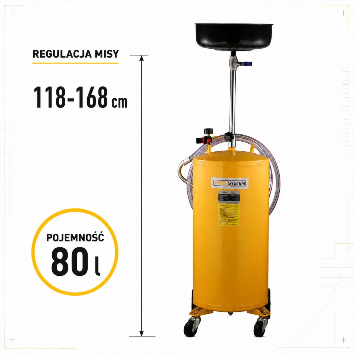 Zlewarka do oleju Viber-System ZO-80 - 80 L pneumatyczna regulowana 118-168 cm