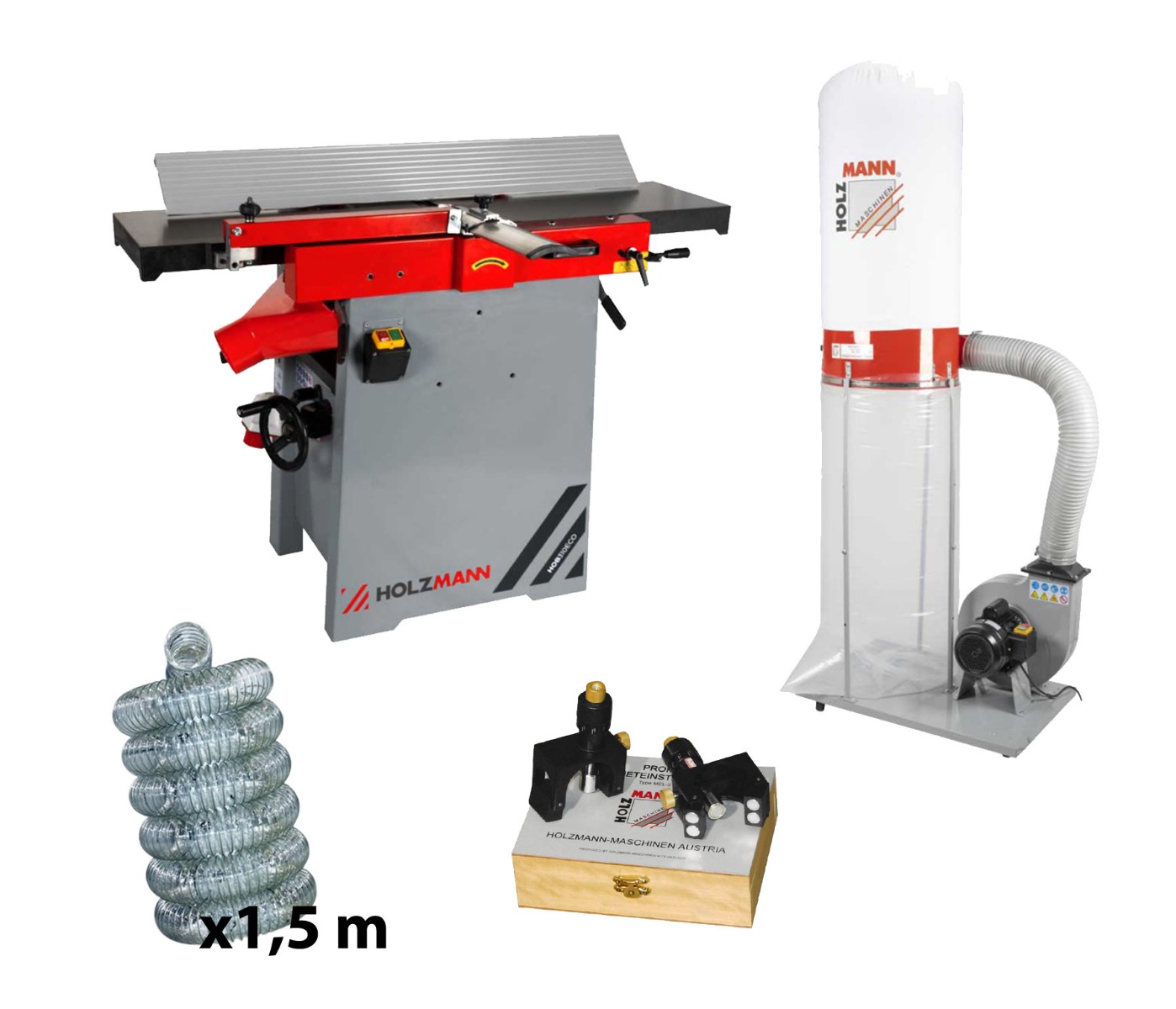 Strugarko-grubościówka Holzmann HOB310ECO z odciągiem Holzmann ABS2480, przyrząd do ustawiania noży HolzmannMEL2, wąż antystatyczny (1,5 m)