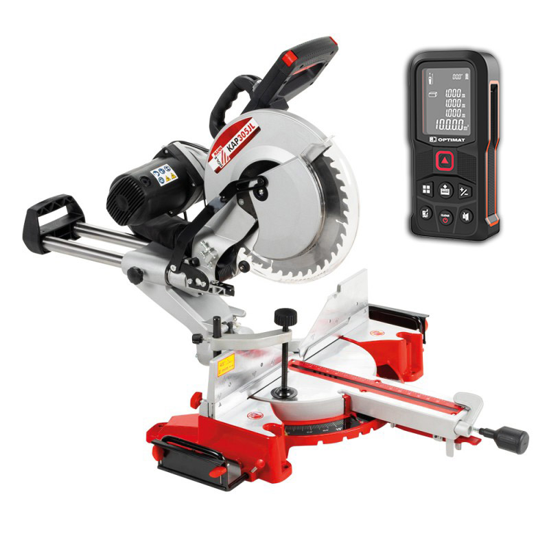 Profesjonalna piła ukośnica, ukosowania, kapowania, kapówka Holzmann KAP 305JL, Laserowy przyrząd do pomiaru odległości OPTIMAT, miernik cyfrowy, dalmierz, miara, pamięć, 60m, miarka