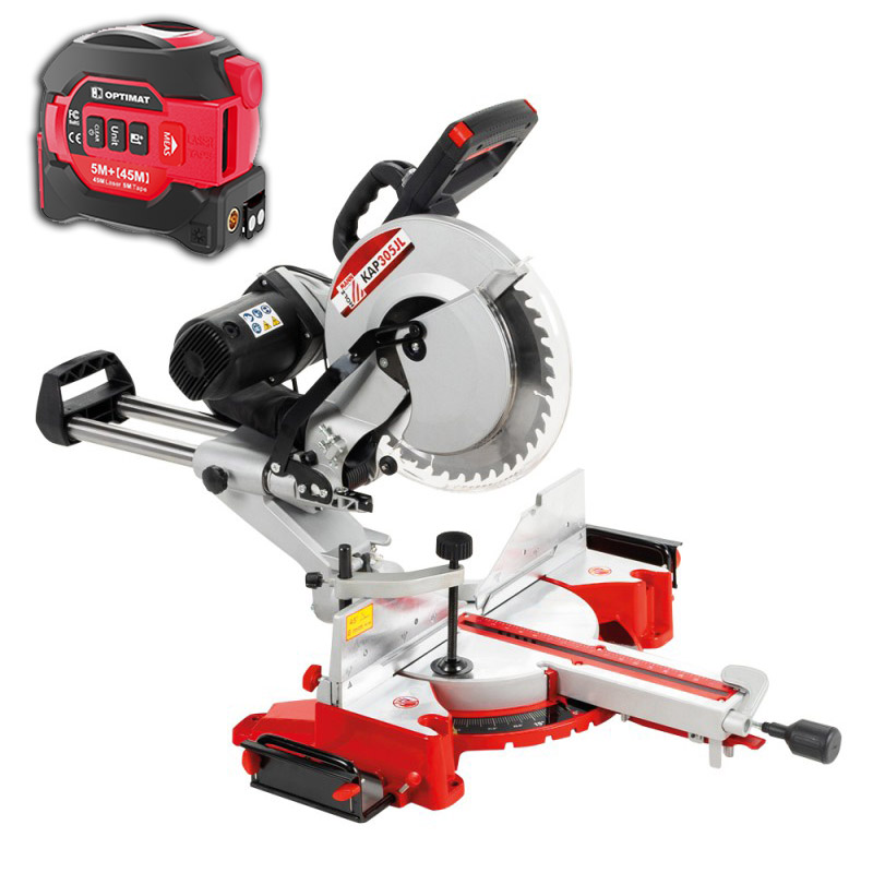 Profesjonalna piła ukośnica, ukosowania, kapowania, kapówka Holzmann KAP 305JL, Miarka 5m z laserem 2w1 OPTIMAT, metrówka, dalmierz cyfrowy, laserowy, 