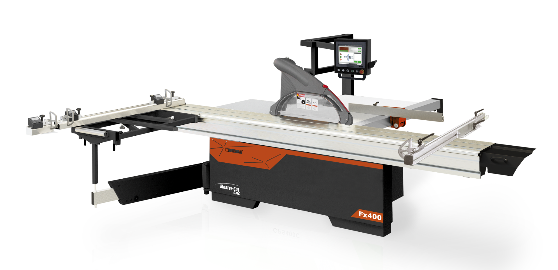 Pilarka, piła formatowa, formatówka z podcinakiem REMA FX400 Master-Cut CNC 16" z przymiarem kątowym, włącznikami w stole