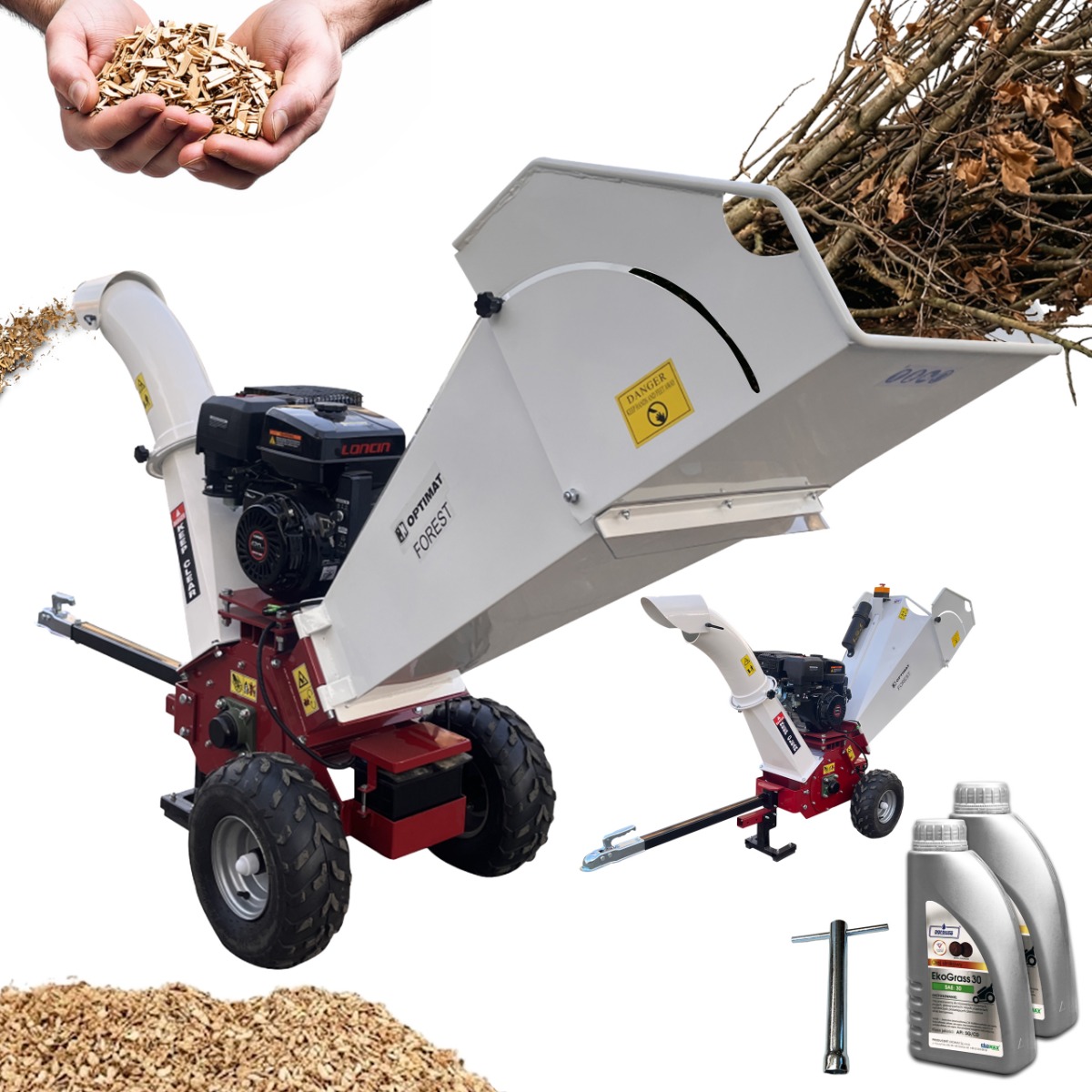 Spalinowy rozdrabniacz, rębak do gałęzi, drewna do maks. średnicy 120mm, 10kW z 4-suwowym silnikiem OPTIMAT FOREST