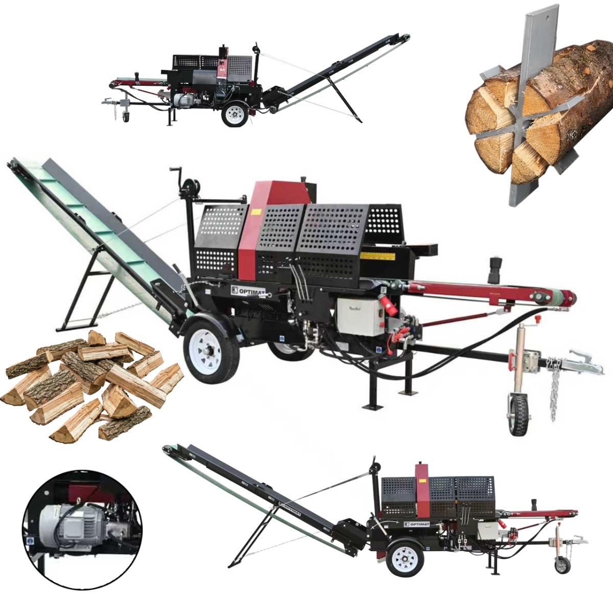 Piło-łuparka elektryczna 20 ton OPTIMAT FOREST LINE 20-E500 9,5kW - hydrauliczne podawanie, docisk, cięcie, rozłupywanie