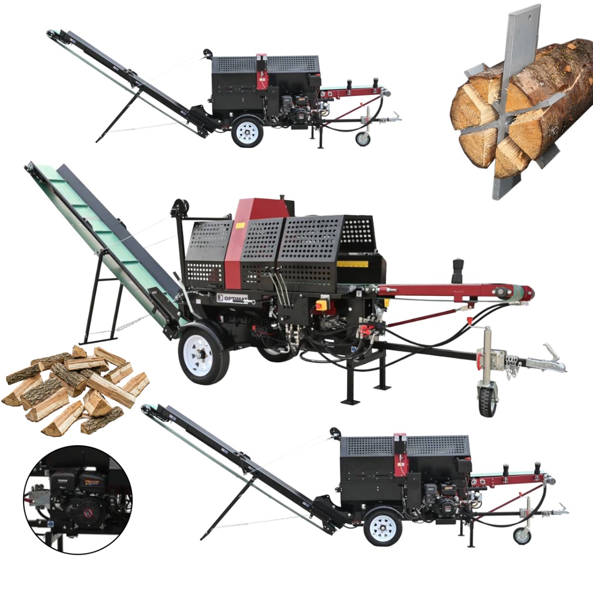 Piło-łuparka spalinowa 20 ton OPTIMAT FOREST LINE 20-S500 14 KM - hydrauliczne podawanie, docisk, cięcie, rozłupywanie