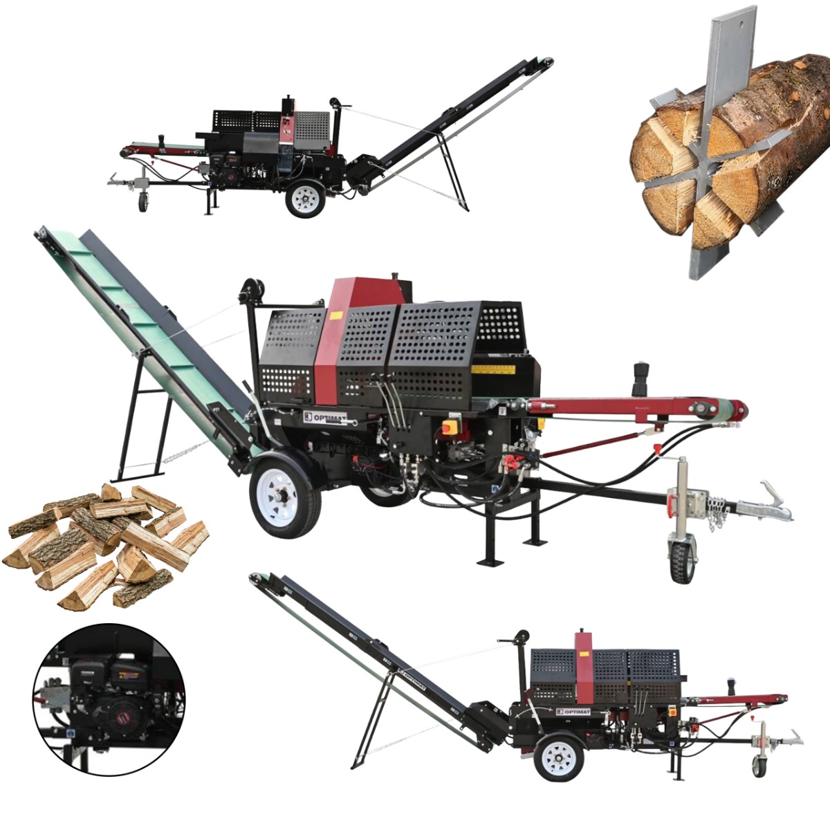 Piło-łuparka spalinowa 20 ton OPTIMAT FOREST LINE 20-S500 14 KM - hydrauliczne podawanie, docisk, cięcie, rozłupywanie