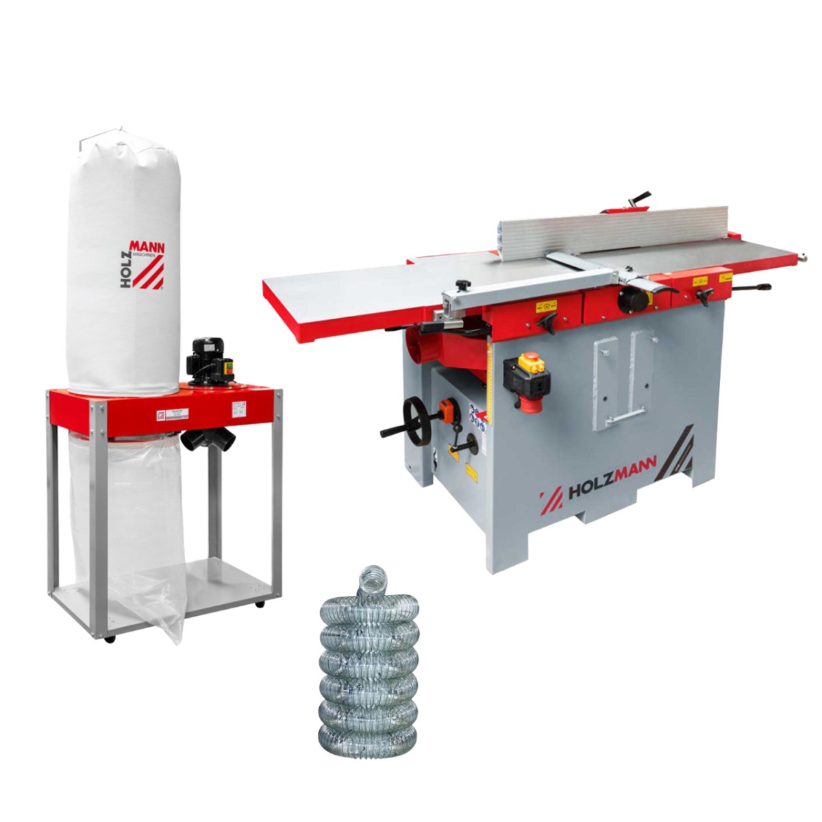 Strugarko-grubościówka Holzmann HOB410PRO, odciąg trocin Odciąg do trocin Holzmann ABS3000SE, wąż antystatyczny 3m