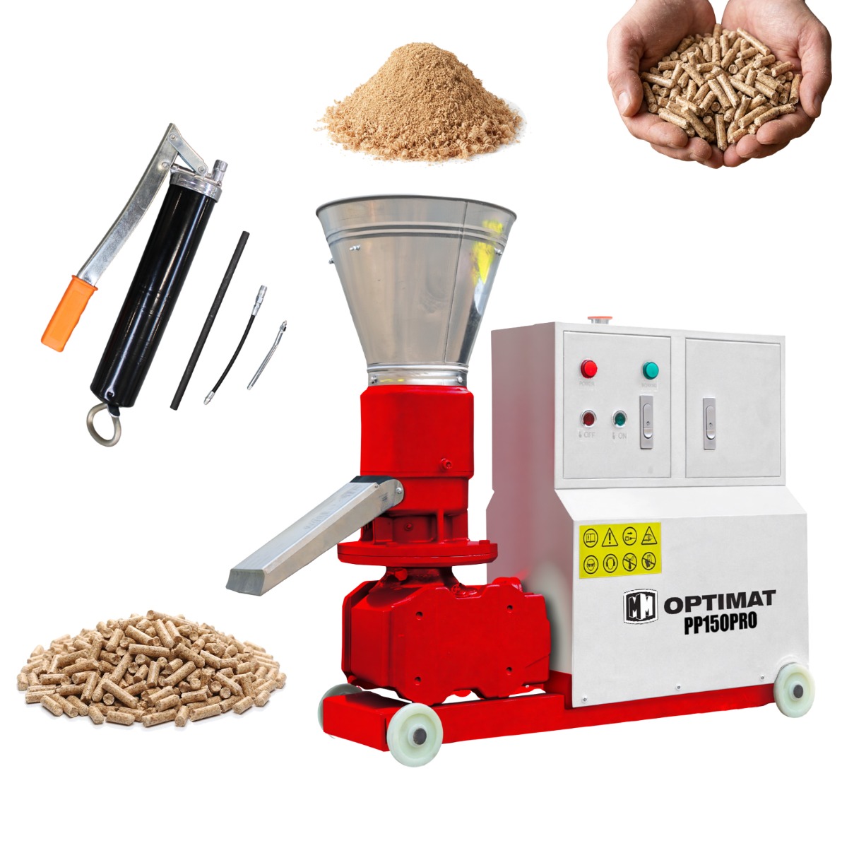 Peleciarka Granulator Paszy Peletu Optimat PP150PRO z Obudową 150 kg/h - Ø149 mm, peleciarki (400 V)