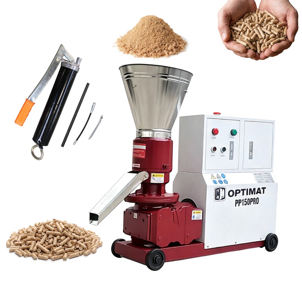 Peleciarka Granulator Paszy Peletu Optimat PP150PRO z Obudową 150 kg/h - Ø149 mm, peleciarki (400 V)