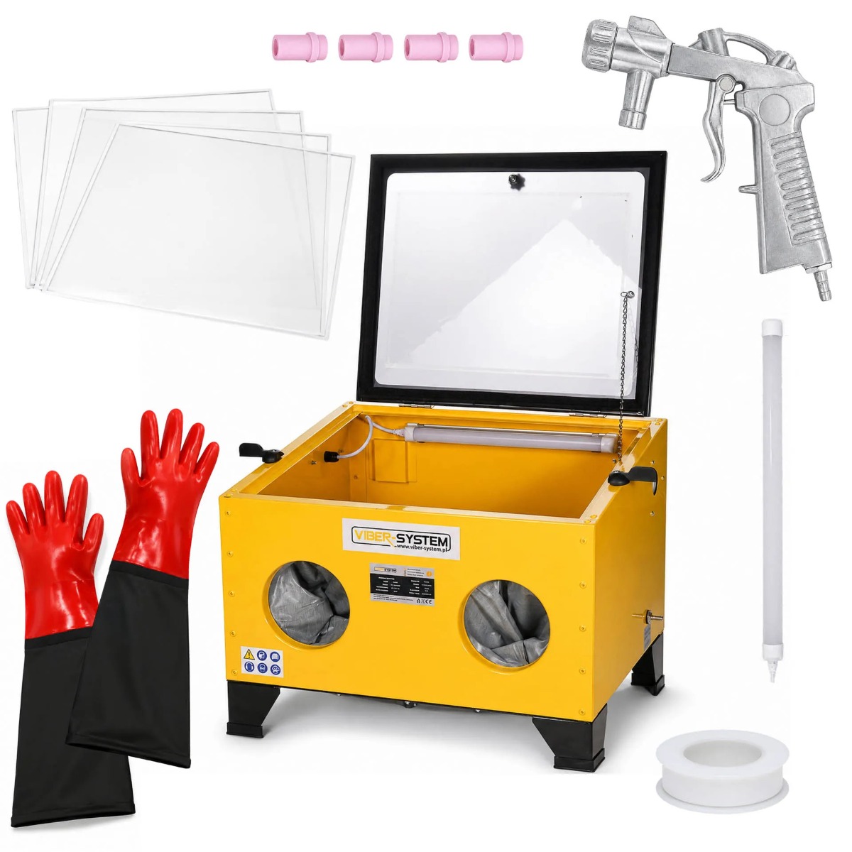 Piaskarka kabinowa, kabina do piaskowania Viber-System PK90M - 94,8 L, oświetlenie LED, Górne otwarcie