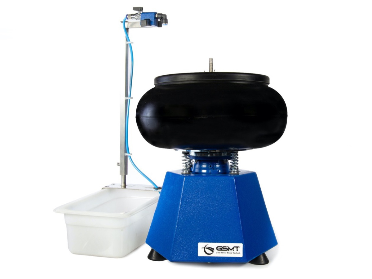 Polerka wibracyjna GSMT W7 z cyrkulacją, zaworkiem spustowym - bębnowa, szlifierka, gratowarka, gradowarka, odrdzewiania (misa 7L)