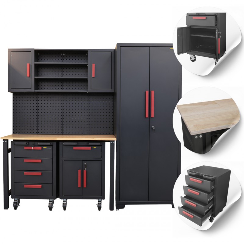 Meble warsztatowe z ruchomym stołem i szafkami jezdnymi, szafa, regał Viber-system SZ101