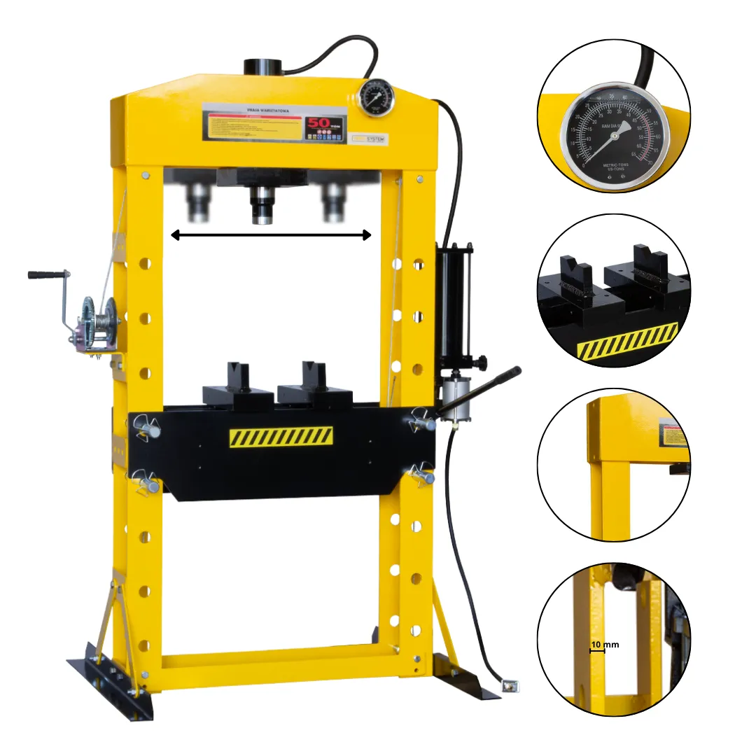 Prasa hydrauliczna warsztatowa 50 ton Viber-System WP50 - pneumatyczno-ręczna, ruchomy tłok