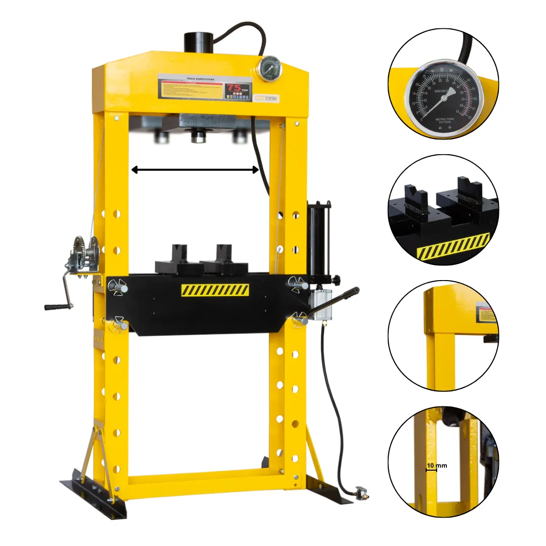 Prasa hydrauliczna warsztatowa 75 ton Viber-System WP75 - pneumatyczno-ręczna, ruchomy tłok